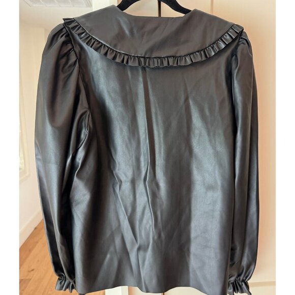 Molly Bracken Premium Faux Leather Puff Sleeve Ruffle Collar Blouse | M - Picture 7 of 7